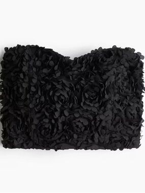 H&M Black Floral Appliqué Strapless Crop Top Size MEDIUM